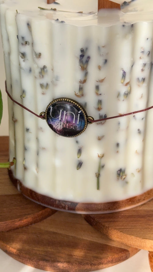BOTANICAL CANDLE - with dried flowers (included 3"x6" ribbed glass candle holder)